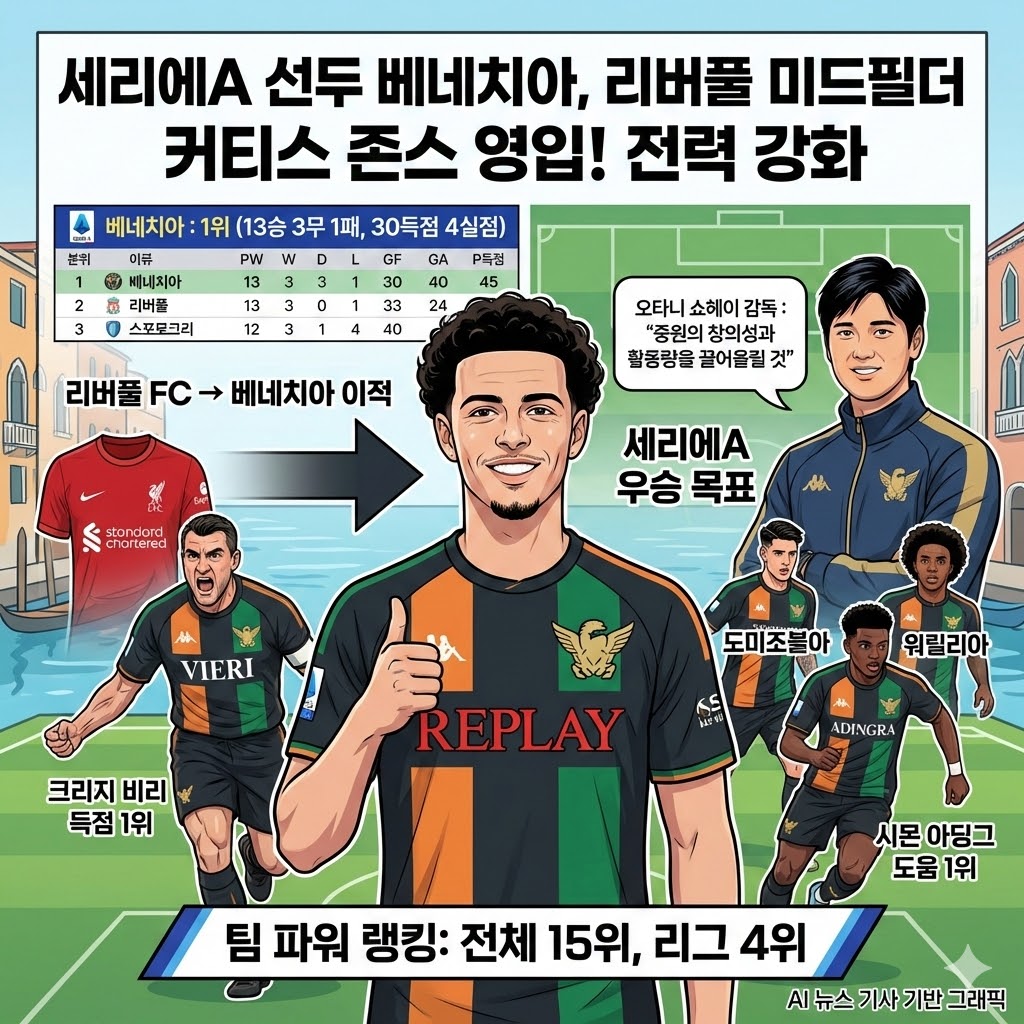 베네치아, 존스 영입! 오타니 매직 통할까